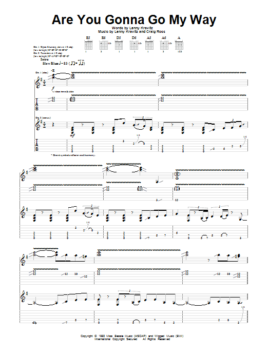 Lenny Kravitz Are You Gonna Go My Way Sheet Music Notes & Chords for Guitar Tab - Download or Print PDF