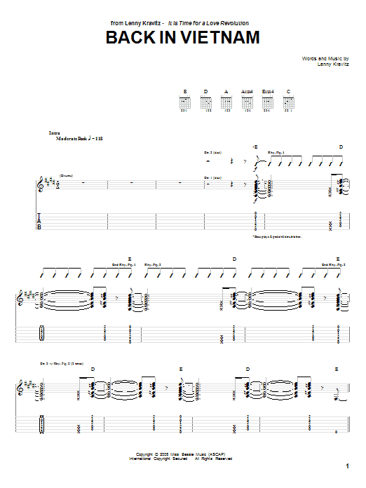 Lenny Kravitz Back In Vietnam Sheet Music Notes & Chords for Guitar Tab - Download or Print PDF Lenny Kravitz Back In Vietnam Sheet Music Notes & Chords for Guitar Tab - Download or Print PDF
