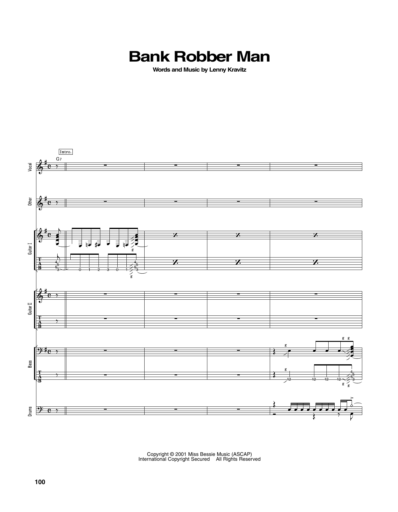 Lenny Kravitz Bank Robber Man Sheet Music Notes & Chords for Transcribed Score - Download or Print PDF