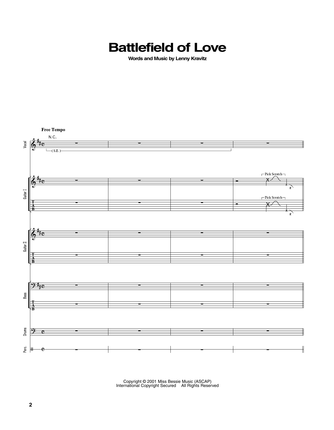 Lenny Kravitz Battlefield Of Love Sheet Music Notes & Chords for Transcribed Score - Download or Print PDF