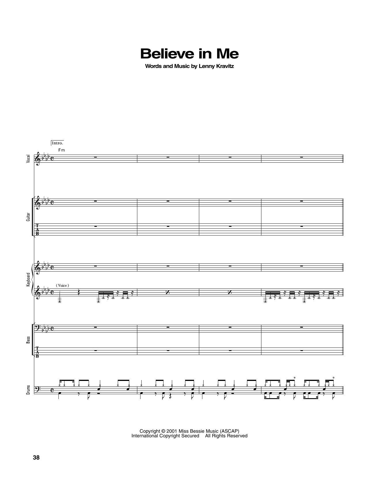 Lenny Kravitz Believe In Me Sheet Music Notes & Chords for Transcribed Score - Download or Print PDF