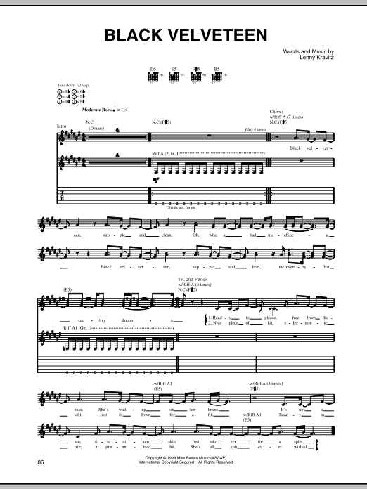 Lenny Kravitz Black Velveteen Sheet Music Notes & Chords for Guitar Tab - Download or Print PDF Lenny Kravitz Black Velveteen Sheet Music Notes & Chords for Guitar Tab - Download or Print PDF
