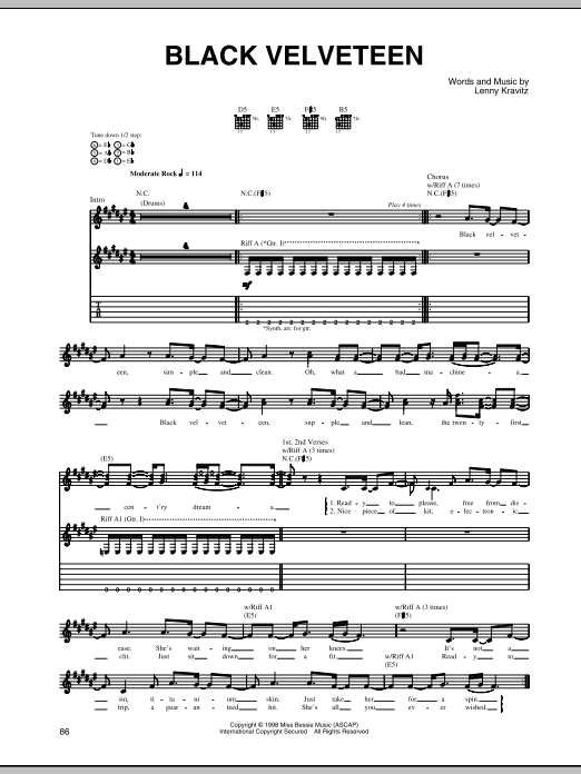 Lenny Kravitz Black Velveteen Sheet Music Notes & Chords for Guitar Tab - Download or Print PDF