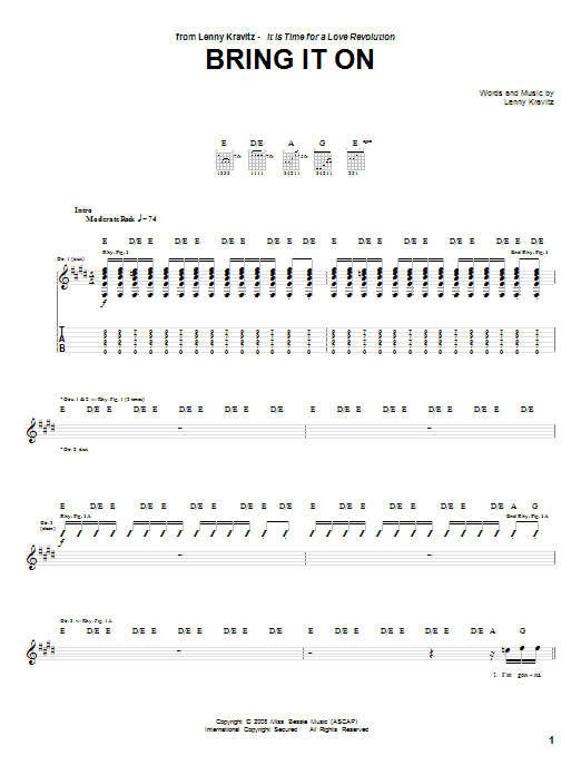 Lenny Kravitz Bring It On Sheet Music Notes & Chords for Guitar Tab - Download or Print PDF Lenny Kravitz Bring It On Sheet Music Notes & Chords for Guitar Tab - Download or Print PDF