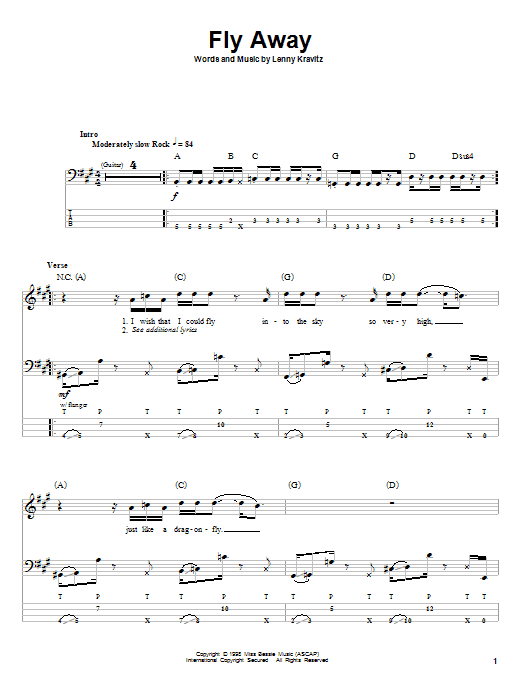 Lenny Kravitz Fly Away Sheet Music Notes & Chords for Guitar Tab - Download or Print PDF