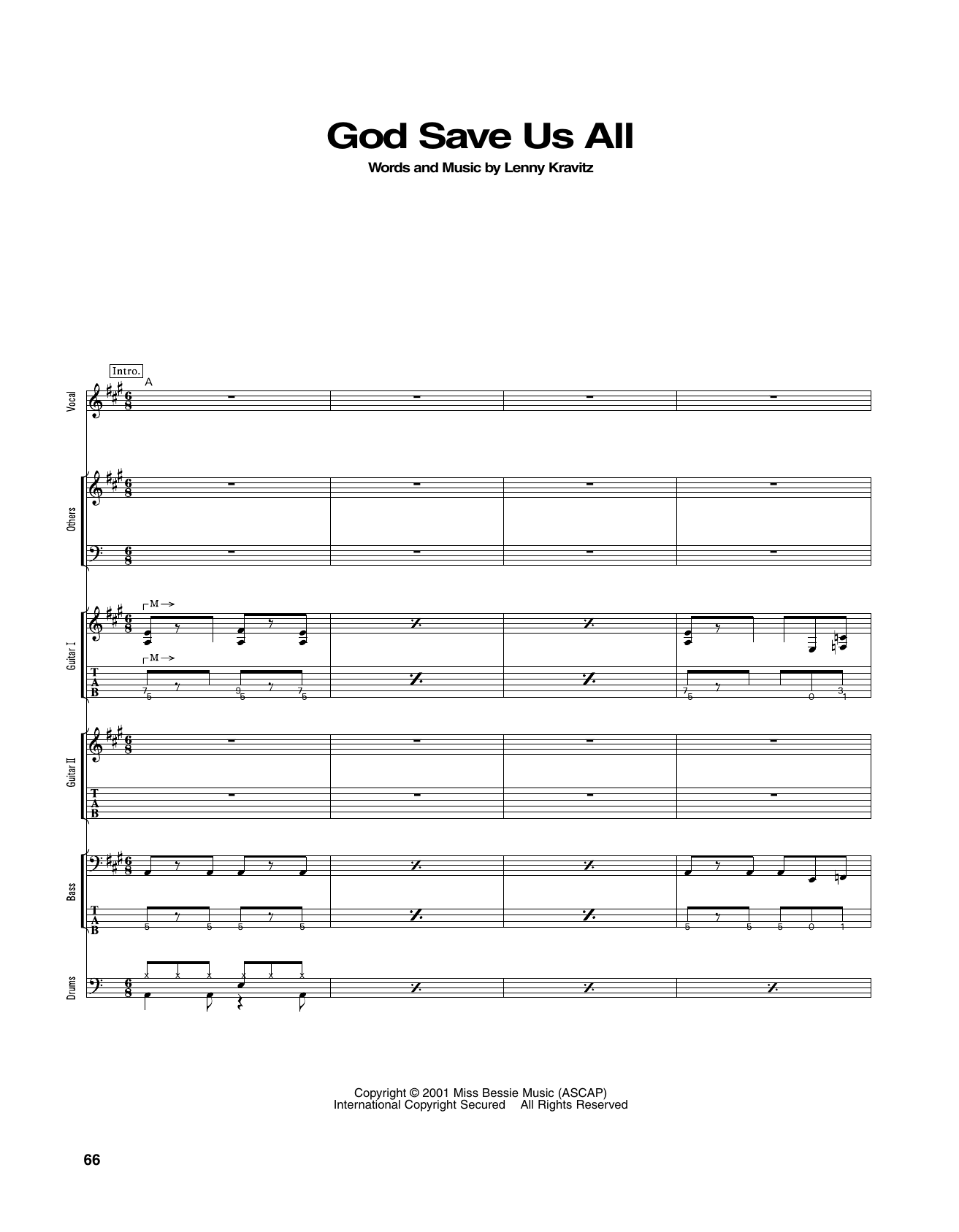 Lenny Kravitz God Save Us All Sheet Music Notes & Chords for Transcribed Score - Download or Print PDF