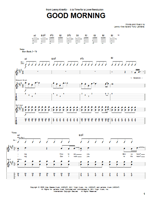 Lenny Kravitz Good Morning Sheet Music Notes & Chords for Guitar Tab - Download or Print PDF