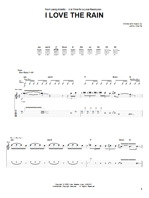 Lenny Kravitz I Love The Rain Sheet Music Notes & Chords for Guitar Tab - Download or Print PDF