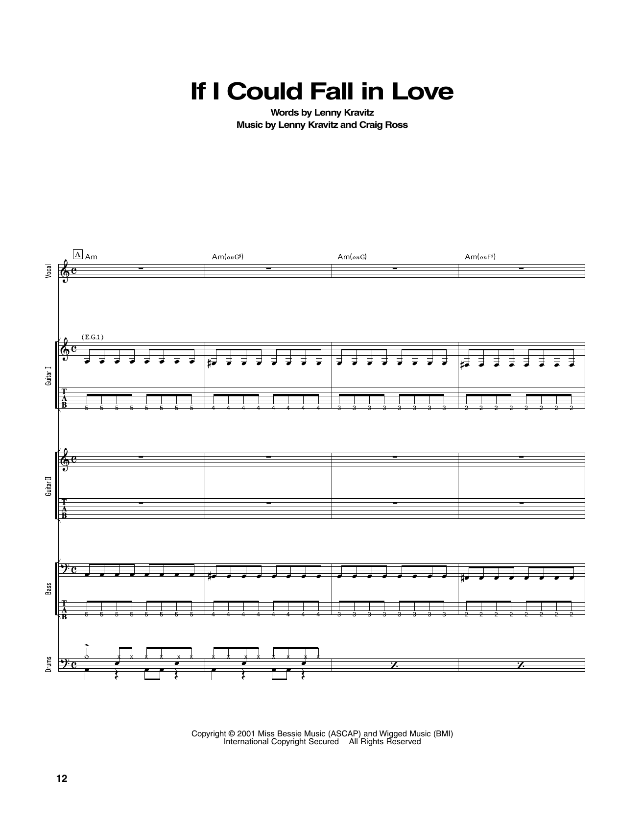 Lenny Kravitz If I Could Fall In Love Sheet Music Notes & Chords for Transcribed Score - Download or Print PDF