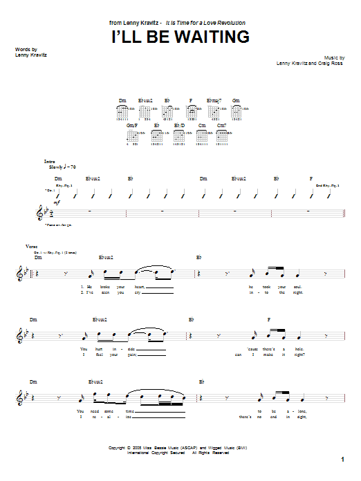 Lenny Kravitz I'll Be Waiting Sheet Music Notes & Chords for Guitar Tab - Download or Print PDF Lenny Kravitz I'll Be Waiting Sheet Music Notes & Chords for Guitar Tab - Download or Print PDF