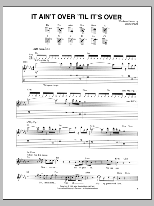 Lenny Kravitz It Ain't Over 'Til It's Over Sheet Music Notes & Chords for Guitar Tab - Download or Print PDF