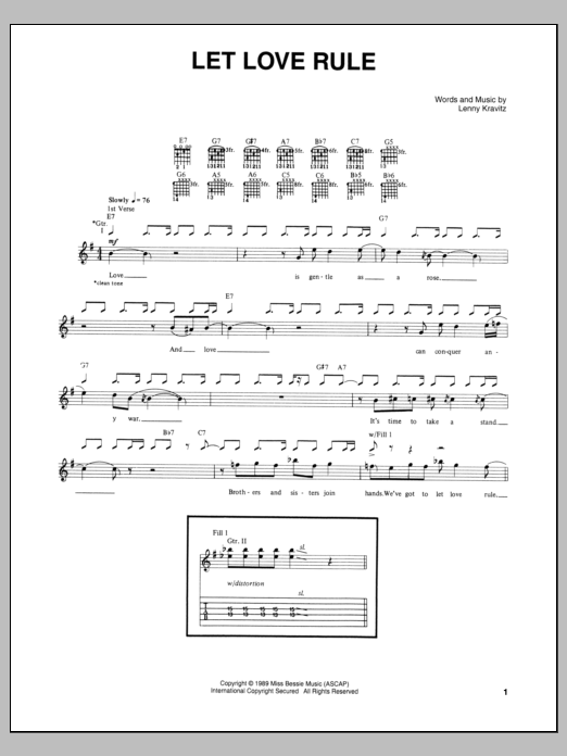 Lenny Kravitz Let Love Rule Sheet Music Notes & Chords for Guitar Tab - Download or Print PDF