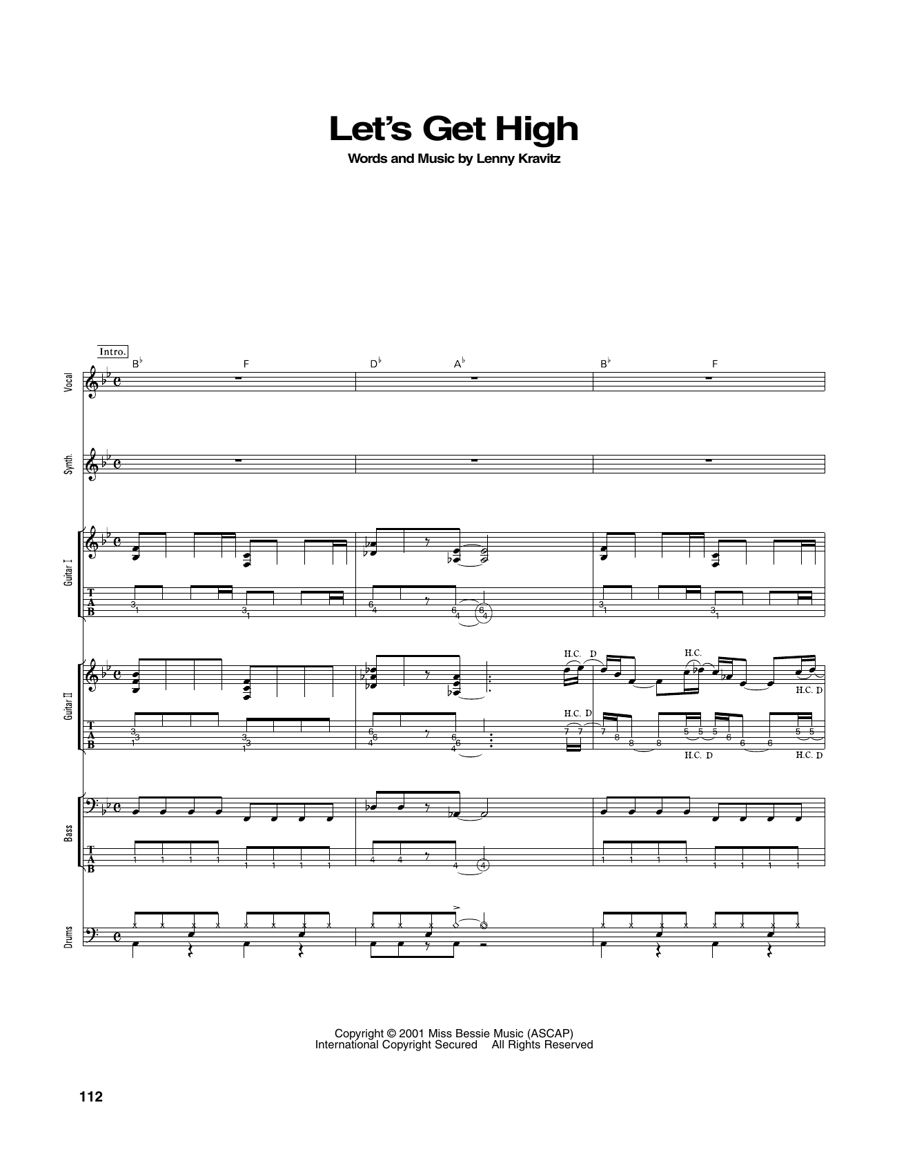 Lenny Kravitz Let's Get High Sheet Music Notes & Chords for Transcribed Score - Download or Print PDF