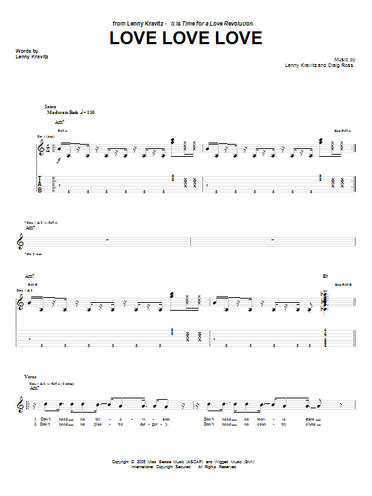Lenny Kravitz Love Love Love Sheet Music Notes & Chords for Guitar Tab - Download or Print PDF Lenny Kravitz Love Love Love Sheet Music Notes & Chords for Guitar Tab - Download or Print PDF