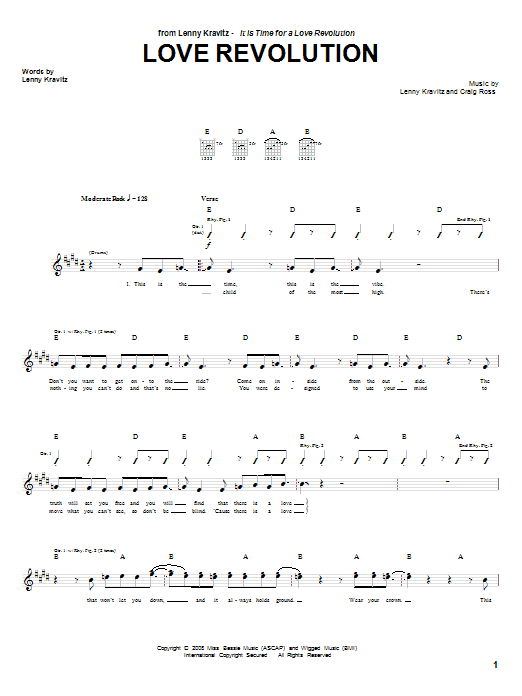 Lenny Kravitz Love Revolution Sheet Music Notes & Chords for Guitar Tab - Download or Print PDF