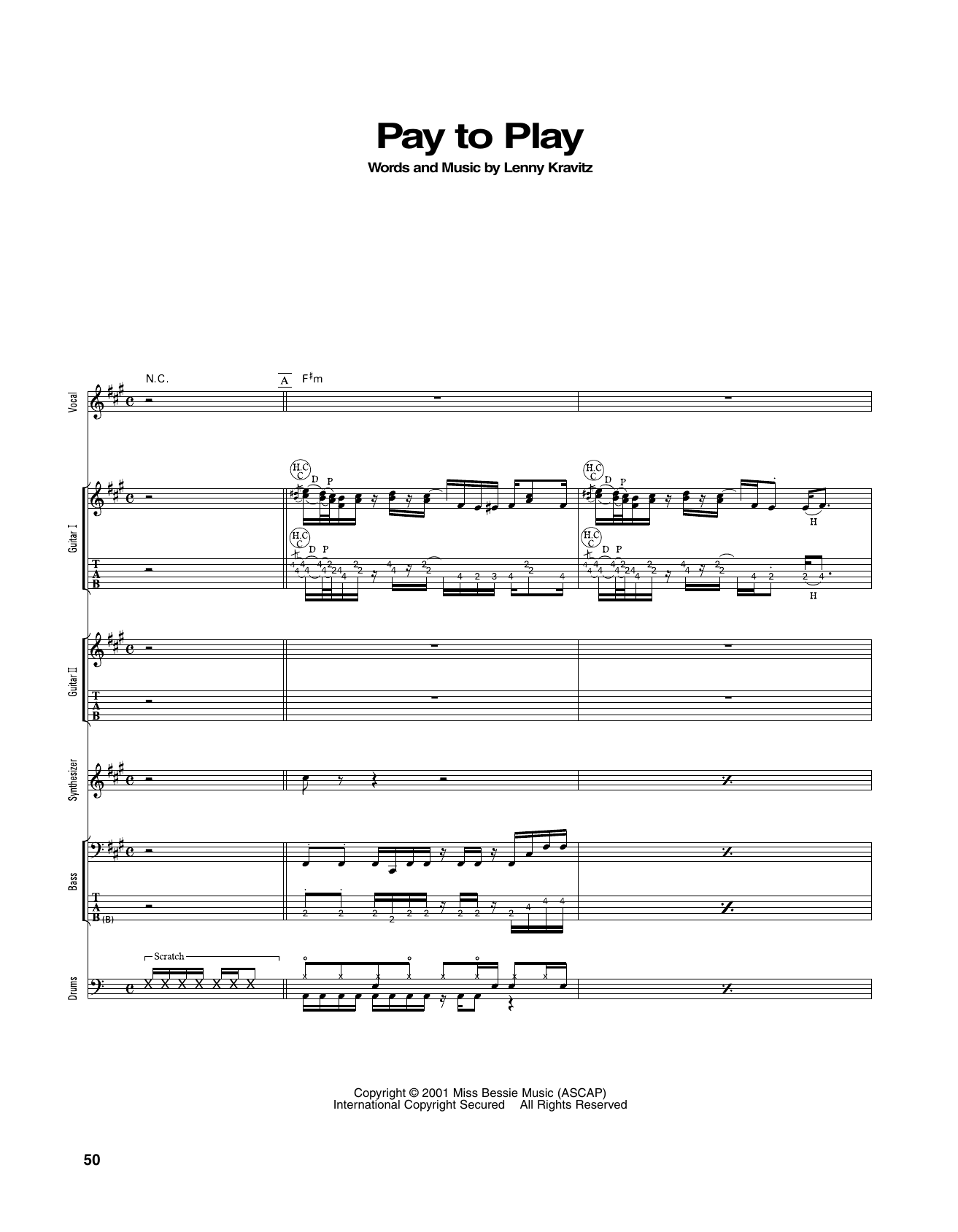 Lenny Kravitz Pay To Play Sheet Music Notes & Chords for Transcribed Score - Download or Print PDF