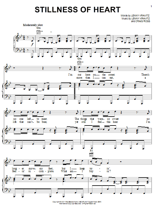 Lenny Kravitz Stillness Of Heart Sheet Music Notes & Chords for Piano, Vocal & Guitar (Right-Hand Melody) - Download or Print PDF Lenny Kravitz Stillness Of Heart Sheet Music Notes & Chords for Piano, Vocal & Guitar (Right-Hand Melody) - Download or Print PDF