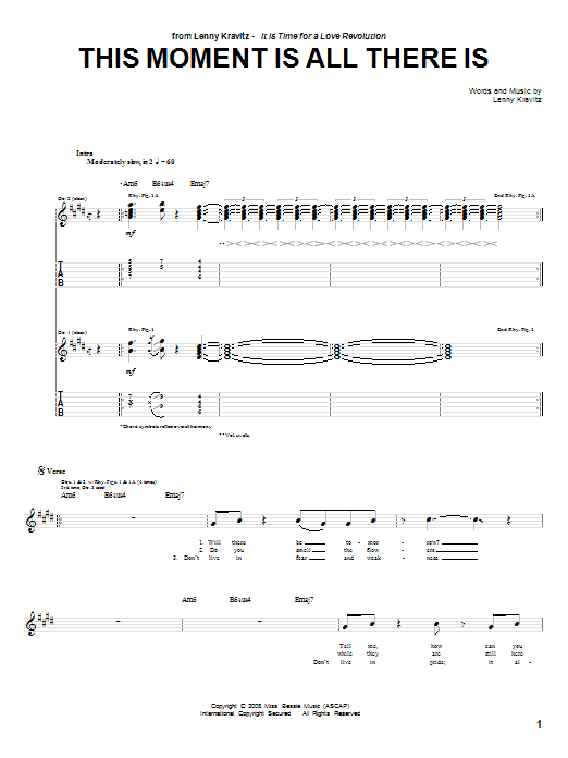 Lenny Kravitz This Moment Is All There Is Sheet Music Notes & Chords for Guitar Tab - Download or Print PDF