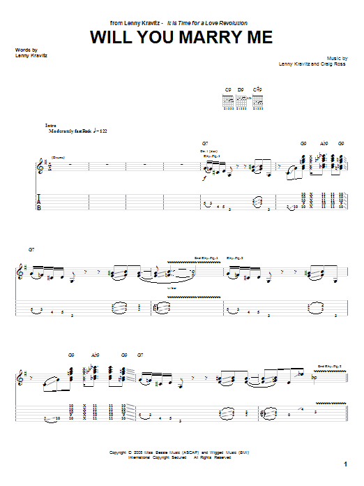 Lenny Kravitz Will You Marry Me Sheet Music Notes & Chords for Guitar Tab - Download or Print PDF Lenny Kravitz Will You Marry Me Sheet Music Notes & Chords for Guitar Tab - Download or Print PDF