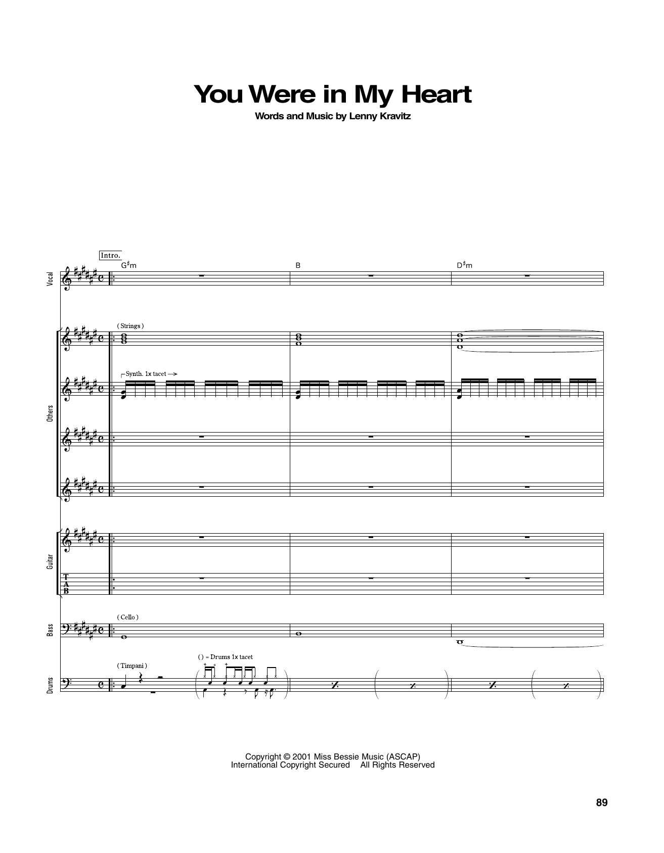 Lenny Kravitz You Were In My Heart Sheet Music Notes & Chords for Transcribed Score - Download or Print PDF