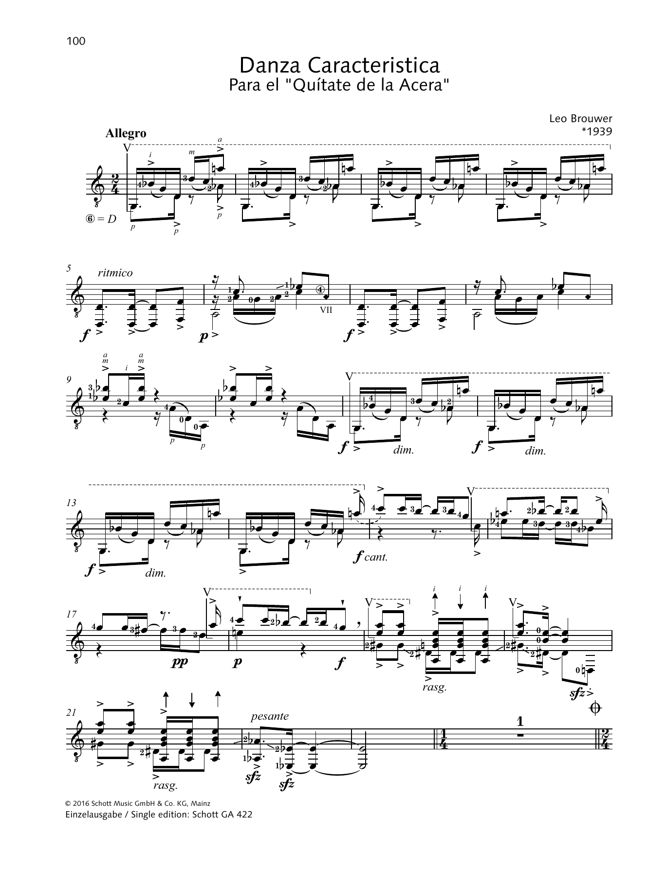 Léo Brouwer Danza Caracteristica Sheet Music Notes & Chords for Solo Guitar - Download or Print PDF