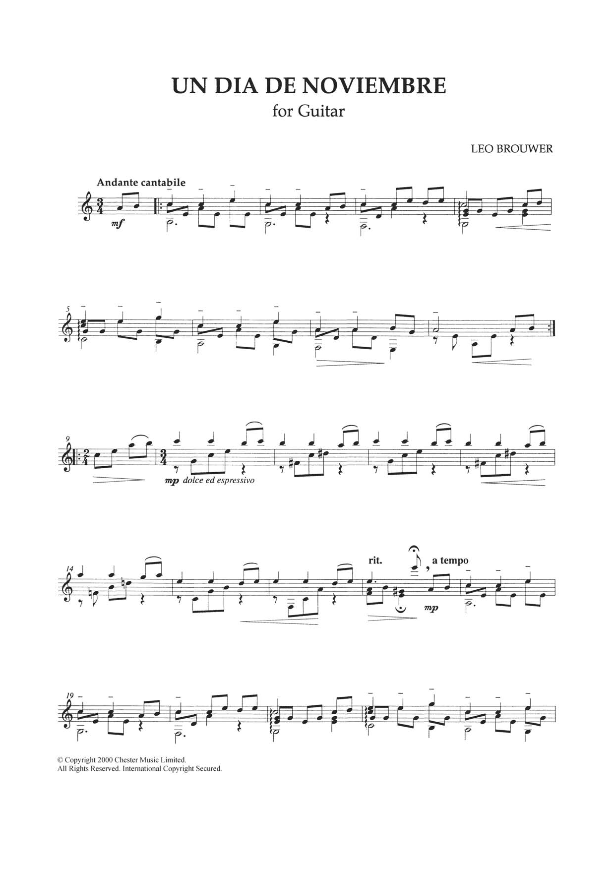 Léo Brouwer Un Dia De Noviembre Sheet Music Notes & Chords for Guitar - Download or Print PDF