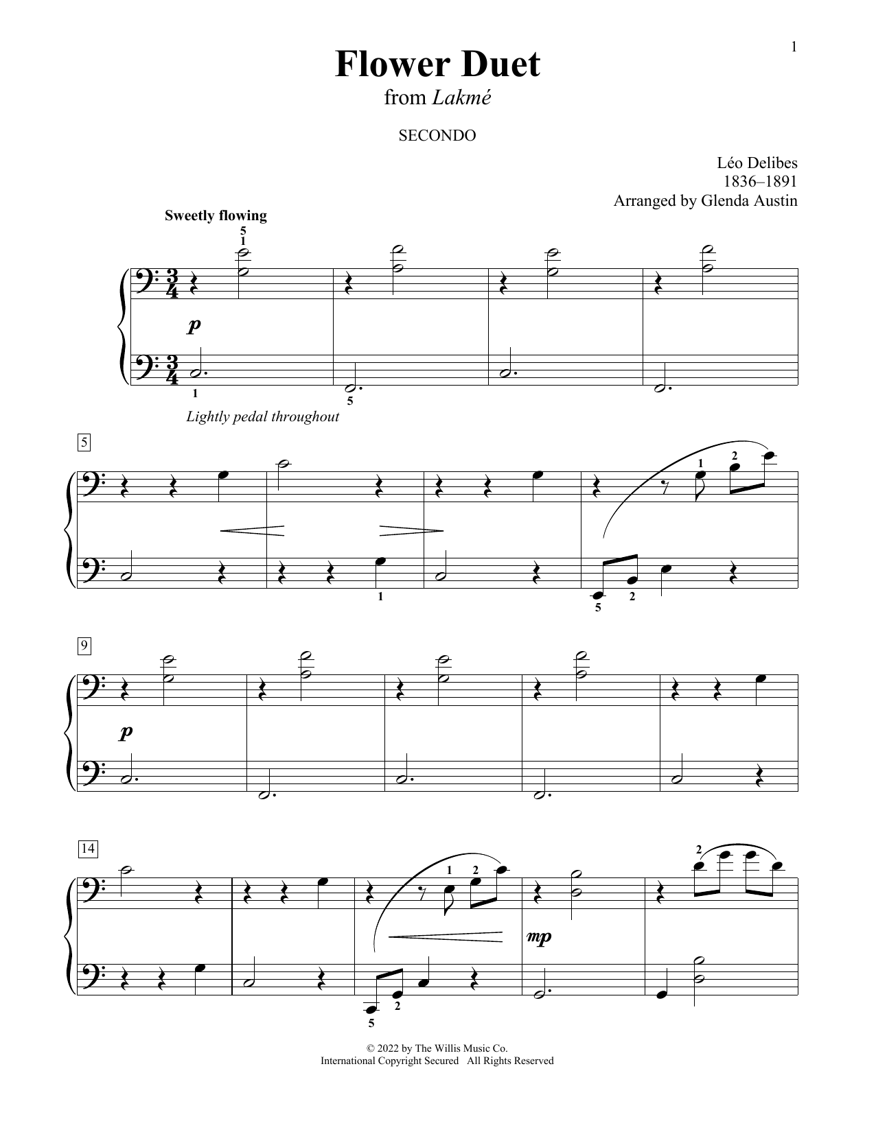Leo Delibes Flower Duet (from Lakmé) (arr. Glenda Austin) Sheet Music Notes & Chords for Piano Duet - Download or Print PDF