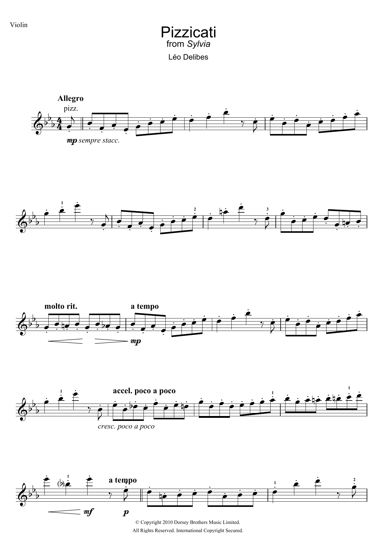 Léo Delibes Pizzicati (from Sylvia) Sheet Music Notes & Chords for Violin - Download or Print PDF