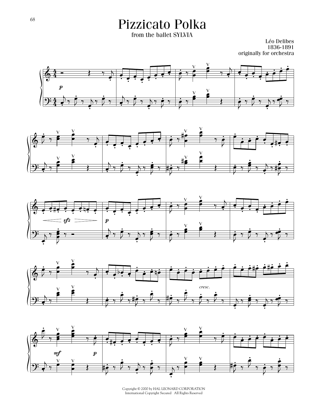 Leo Delibes Pizzicato Polka Sheet Music Notes & Chords for Piano Solo - Download or Print PDF