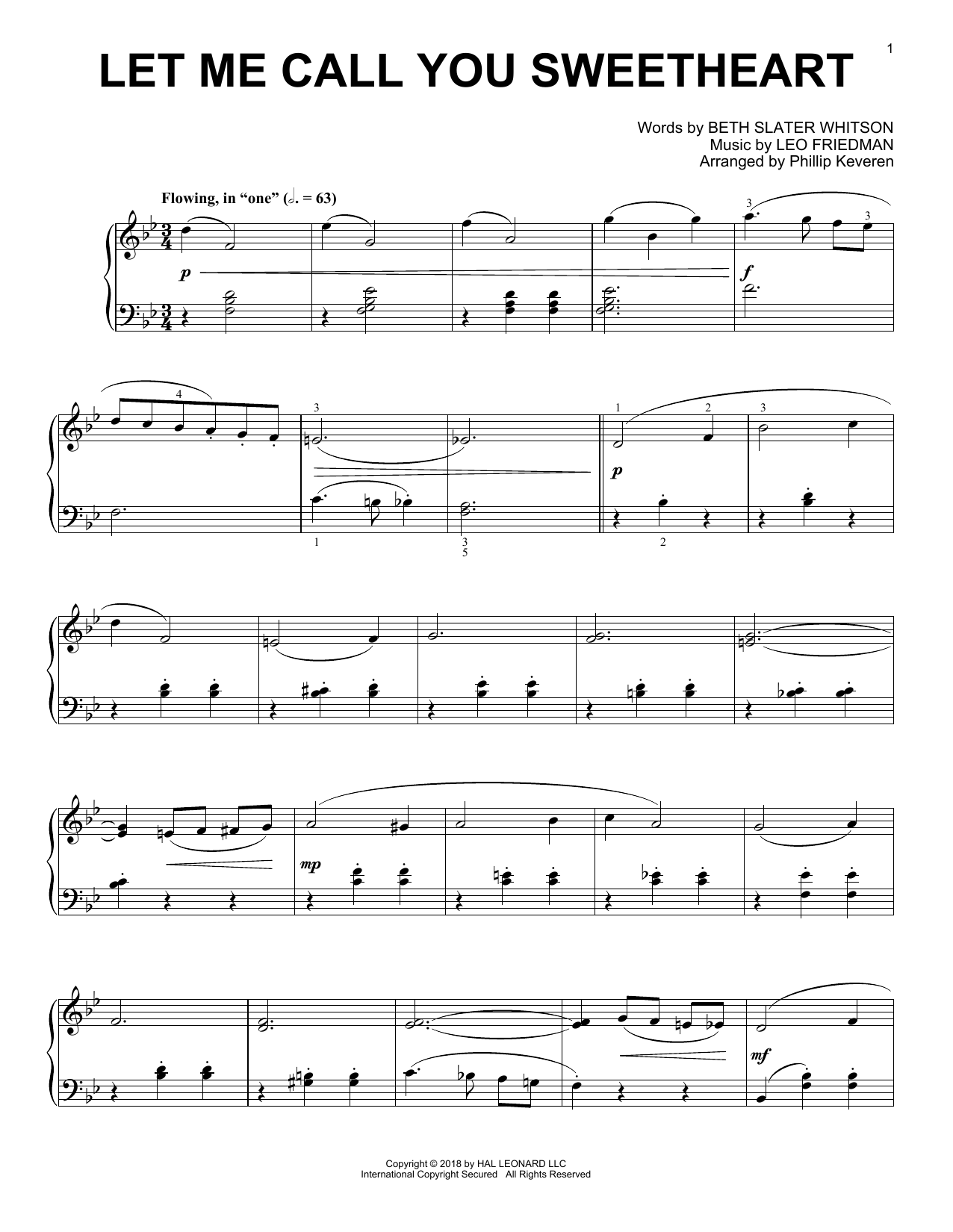 Leo Friedman Let Me Call You Sweetheart [Jazz version] (arr. Phillip Keveren) Sheet Music Notes & Chords for Piano - Download or Print PDF