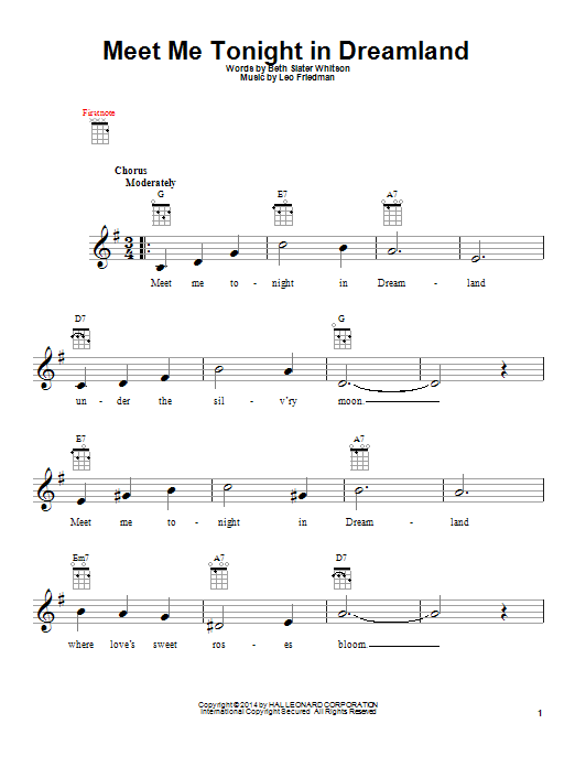 Leo Friedman Meet Me Tonight In Dreamland Sheet Music Notes & Chords for Ukulele - Download or Print PDF