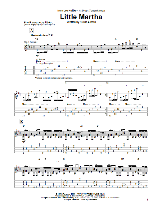 Leo Kottke Little Martha Sheet Music Notes & Chords for Guitar Tab - Download or Print PDF