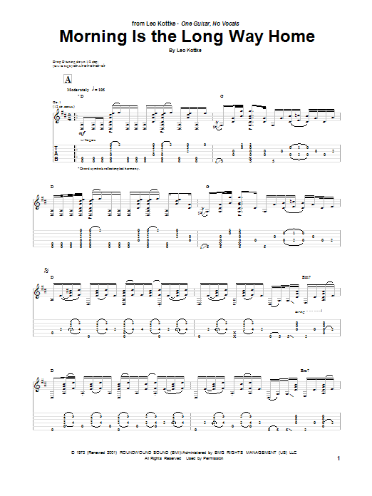 Leo Kottke Morning Is The Long Way Home Sheet Music Notes & Chords for Guitar Tab - Download or Print PDF