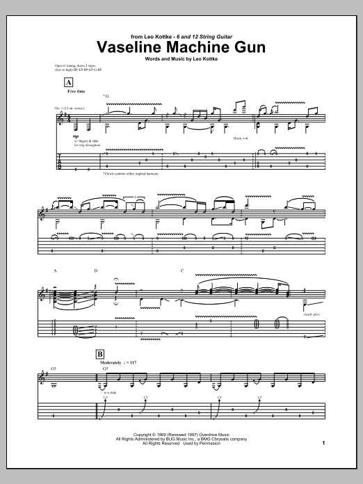 Leo Kottke Vaseline Machine Gun Sheet Music Notes & Chords for Guitar Tab - Download or Print PDF