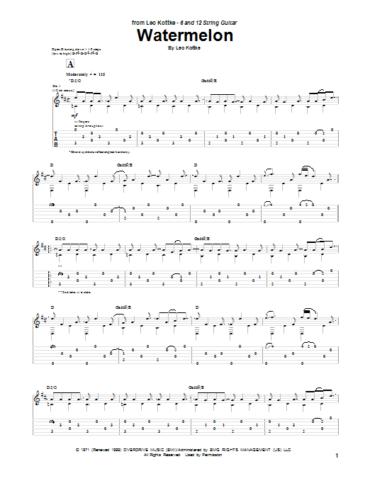 Leo Kottke Watermelon Sheet Music Notes & Chords for Guitar Tab - Download or Print PDF