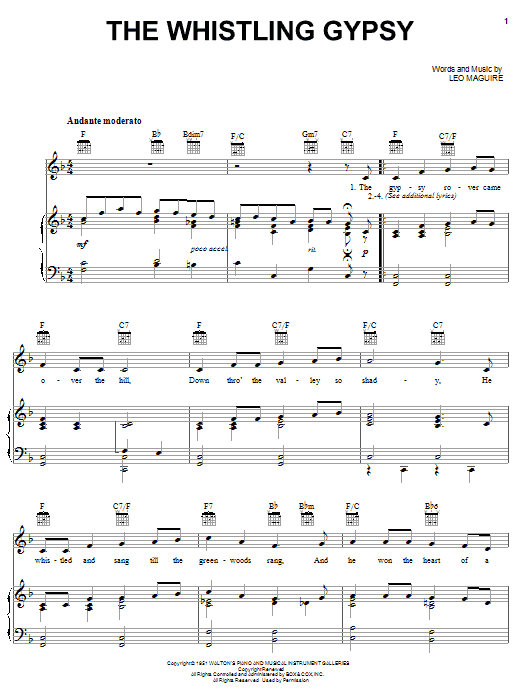 Leo Maguire The Whistling Gypsy Sheet Music Notes & Chords for Piano, Vocal & Guitar (Right-Hand Melody) - Download or Print PDF