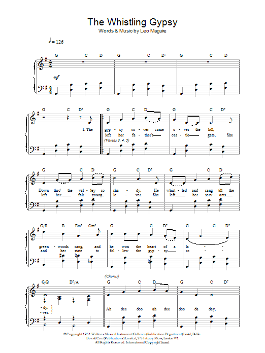 Leo Maguire Whistling Gypsy Sheet Music Notes & Chords for Piano, Vocal & Guitar (Right-Hand Melody) - Download or Print PDF