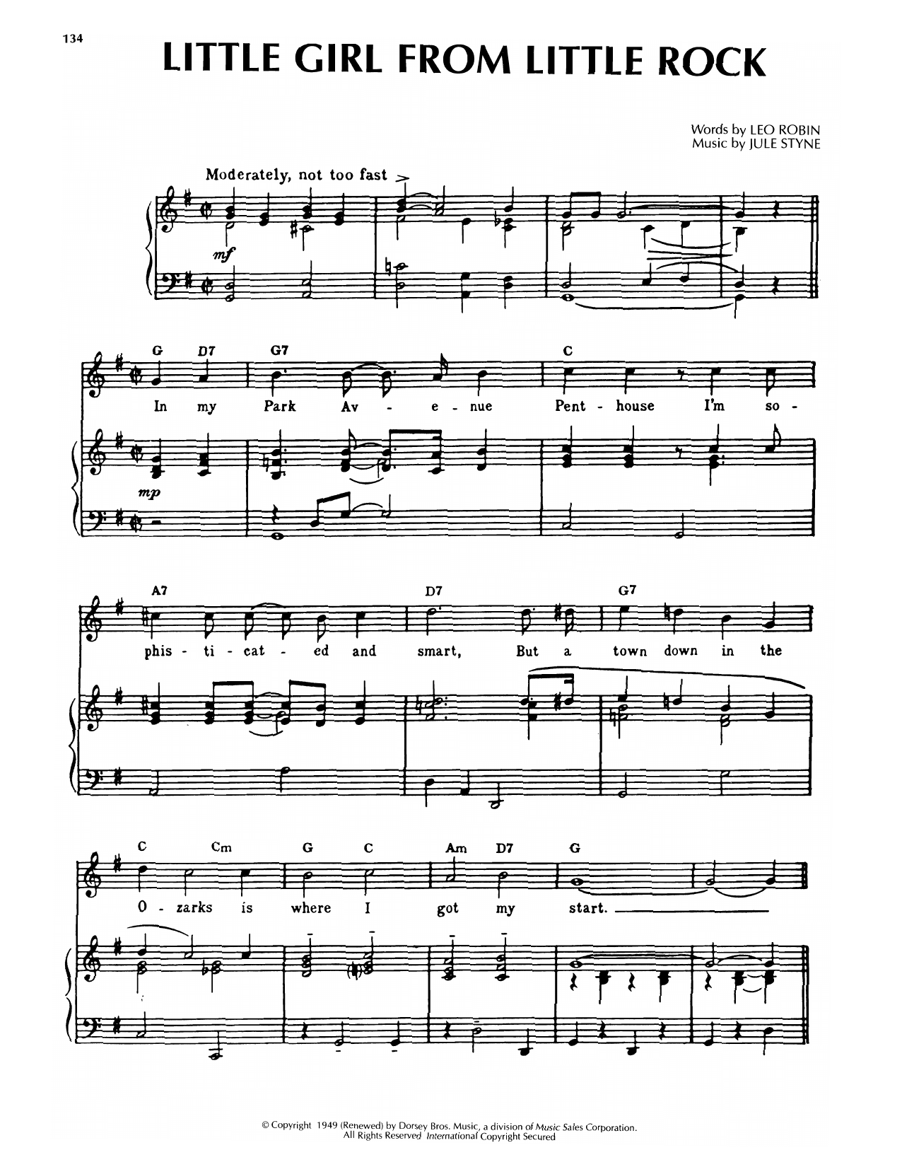 Leo Robin & Jule Styne A Little Girl From Little Rock (from Gentlemen Prefer Blondes) Sheet Music Notes & Chords for Piano & Vocal - Download or Print PDF