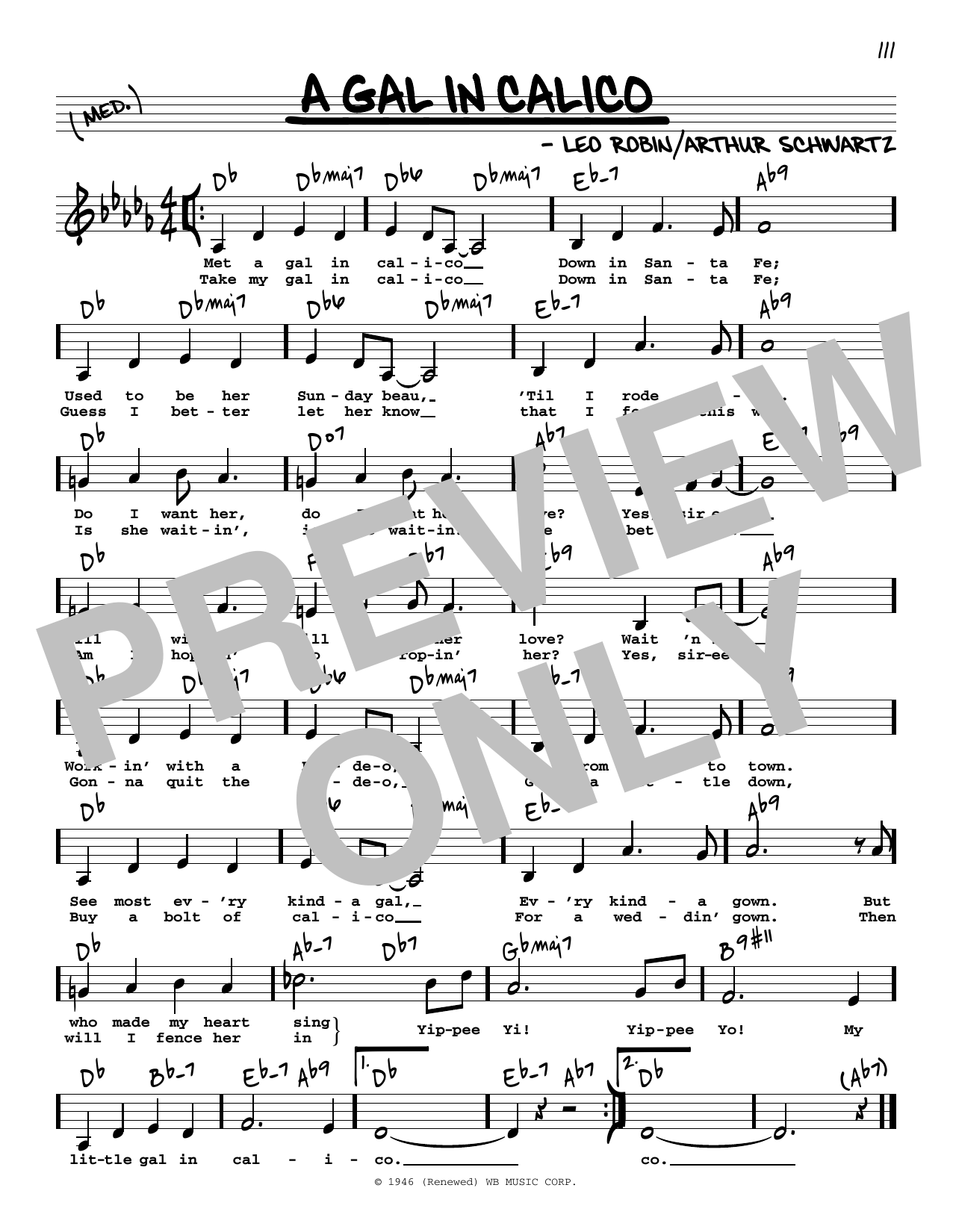 Leo Robin and Arthur Schwartz A Gal In Calico (Low Voice) Sheet Music Notes & Chords for Real Book – Melody, Lyrics & Chords - Download or Print PDF