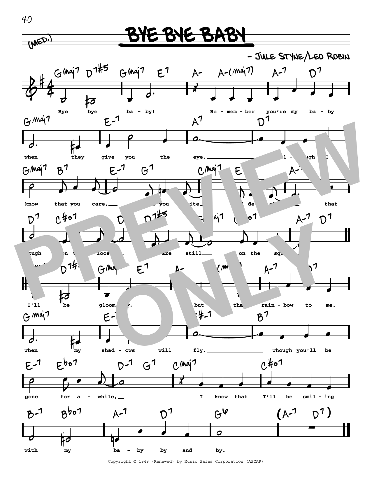 Leo Robin Bye Bye Baby (Low Voice) Sheet Music Notes & Chords for Real Book – Melody, Lyrics & Chords - Download or Print PDF