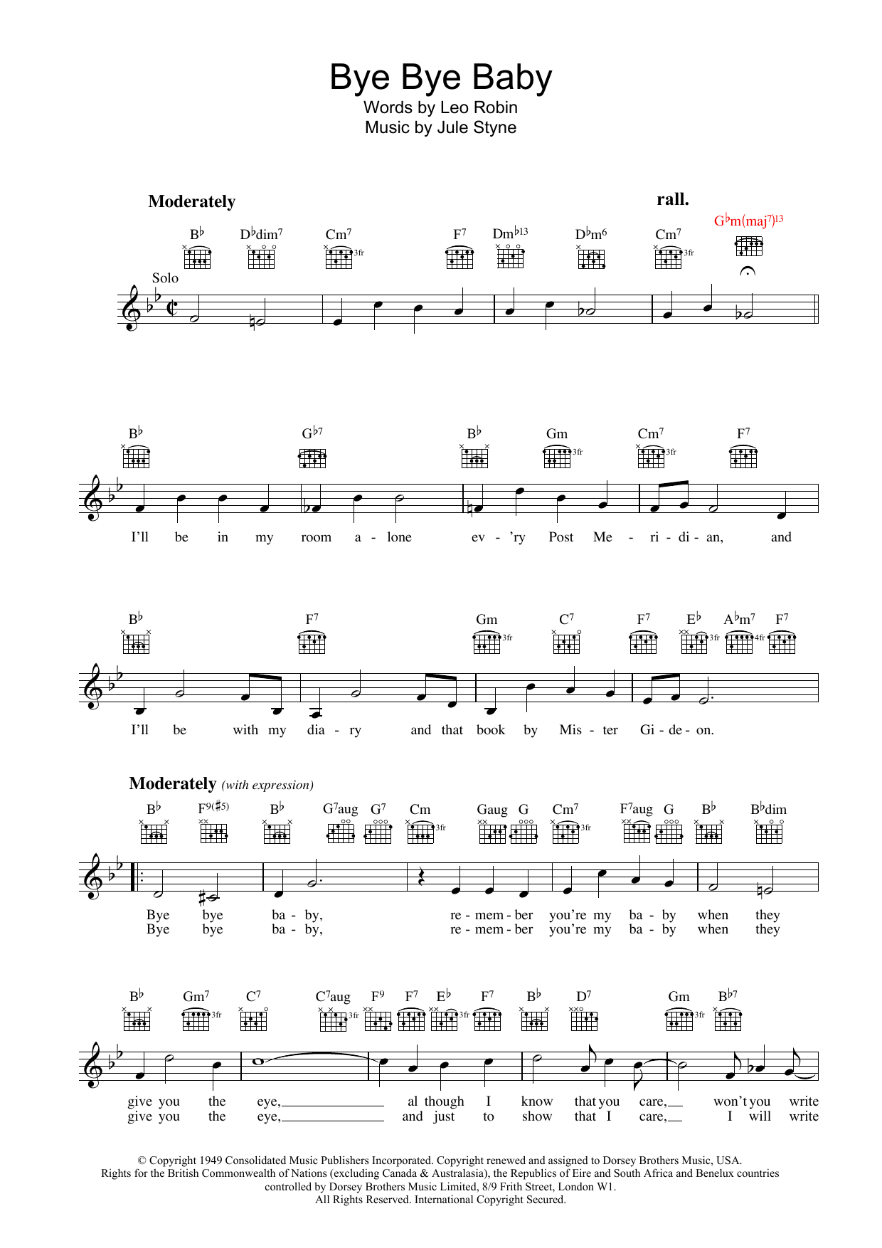 Leo Robin Bye Bye Baby Sheet Music Notes & Chords for Lead Sheet / Fake Book - Download or Print PDF