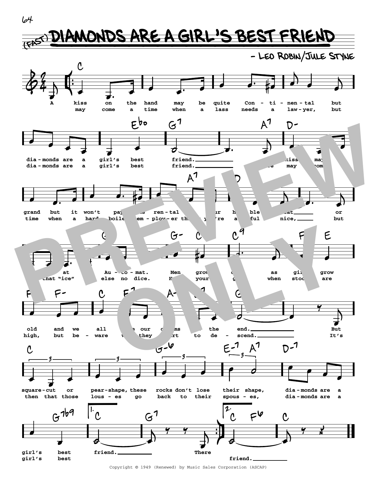Leo Robin Diamonds Are A Girl's Best Friend (Low Voice) Sheet Music Notes & Chords for Real Book – Melody, Lyrics & Chords - Download or Print PDF