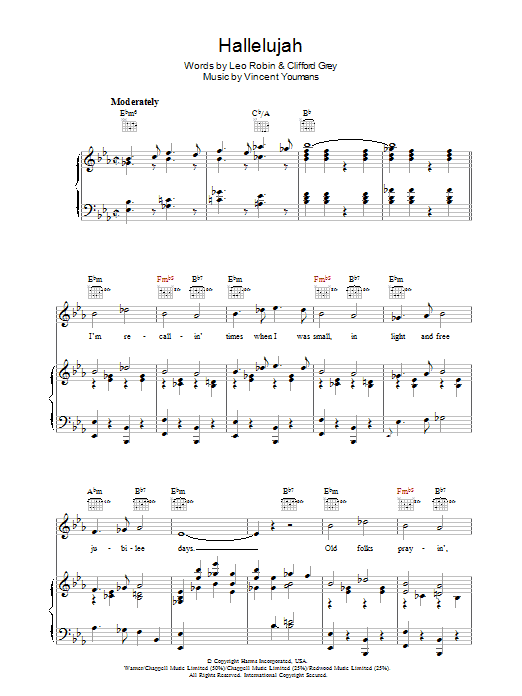 Leo Robin Hallelujah Sheet Music Notes & Chords for Piano, Vocal & Guitar (Right-Hand Melody) - Download or Print PDF