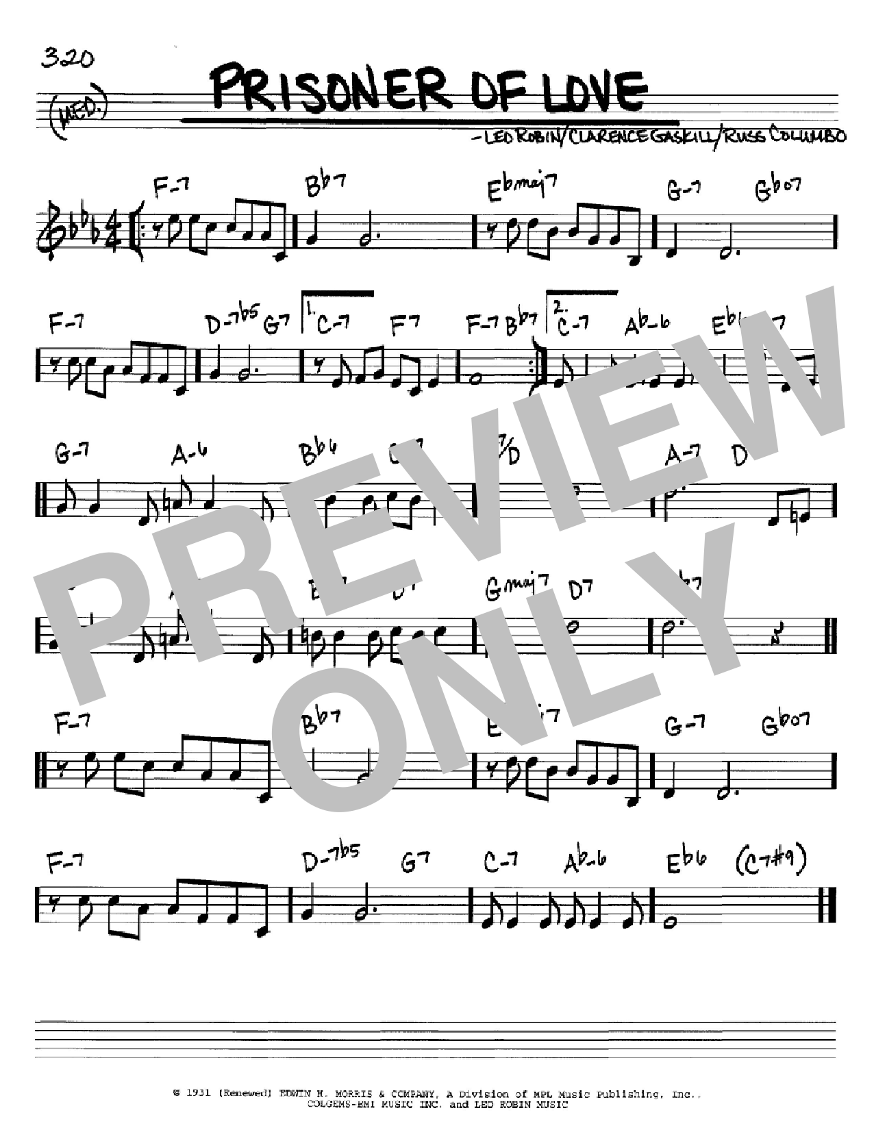 Leo Robin Prisoner Of Love Sheet Music Notes & Chords for Real Book - Melody, Lyrics & Chords - C Instruments - Download or Print PDF