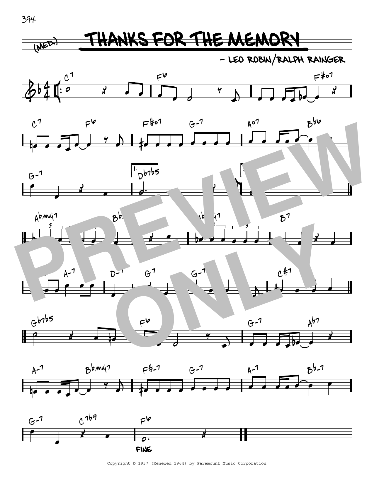 Leo Robin Thanks For The Memory [Reharmonized version] (arr. Jack Grassel) Sheet Music Notes & Chords for Real Book – Melody & Chords - Download or Print PDF