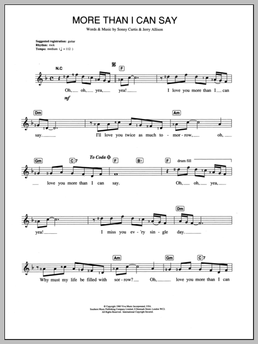 Leo Sayer More Than I Can Say Sheet Music Notes & Chords for Keyboard - Download or Print PDF