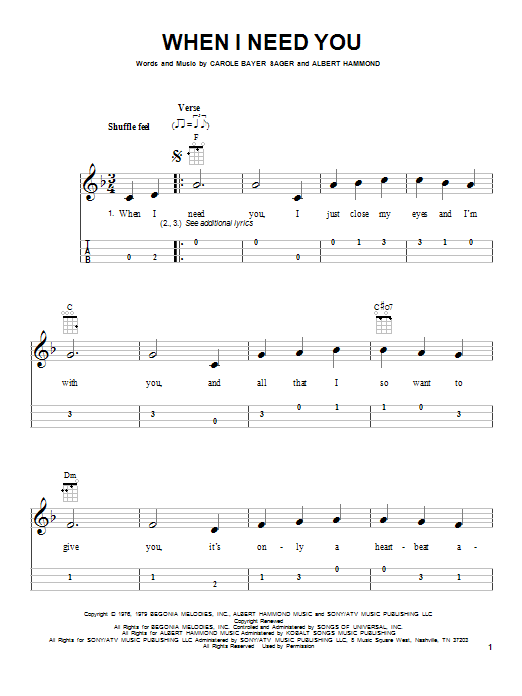 Leo Sayer When I Need You Sheet Music Notes & Chords for Ukulele - Download or Print PDF