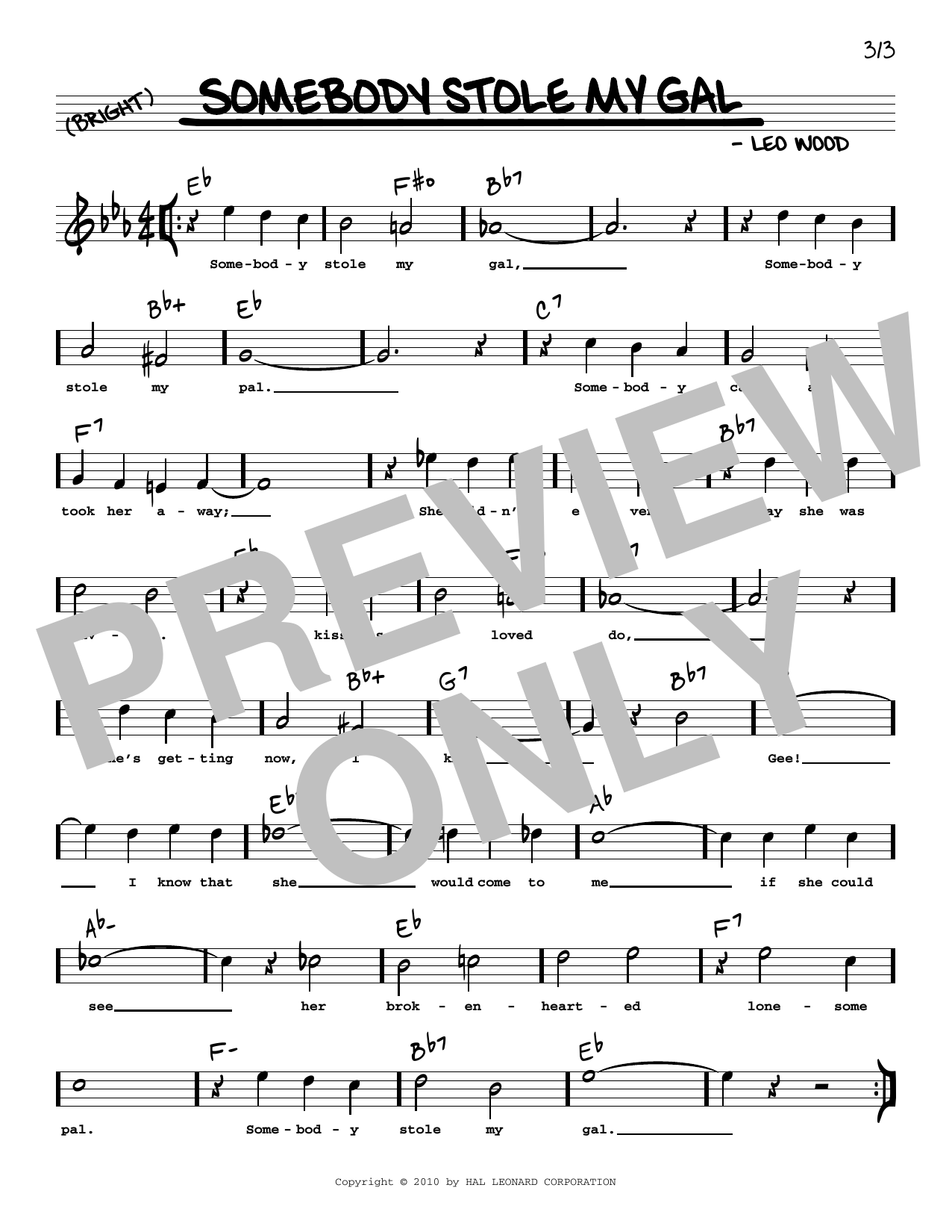 Leo Wood Somebody Stole My Gal (arr. Robert Rawlins) Sheet Music Notes & Chords for Real Book – Melody, Lyrics & Chords - Download or Print PDF