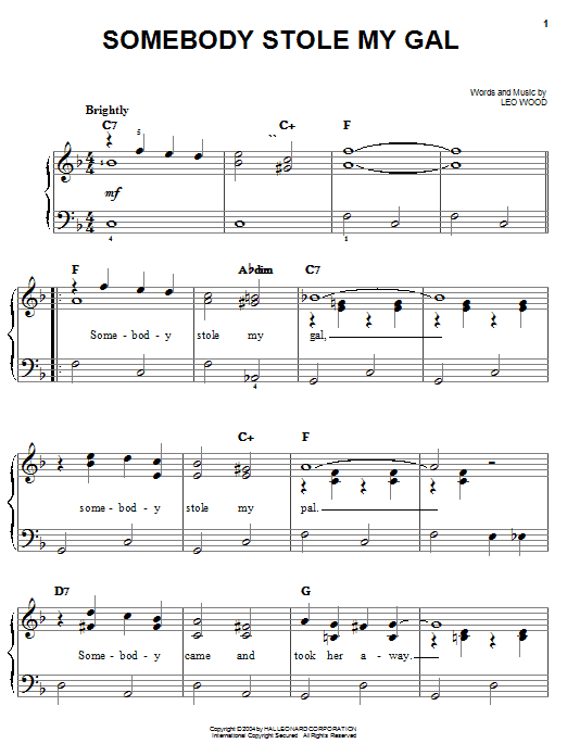 Leo Wood Somebody Stole My Gal Sheet Music Notes & Chords for Banjo - Download or Print PDF
