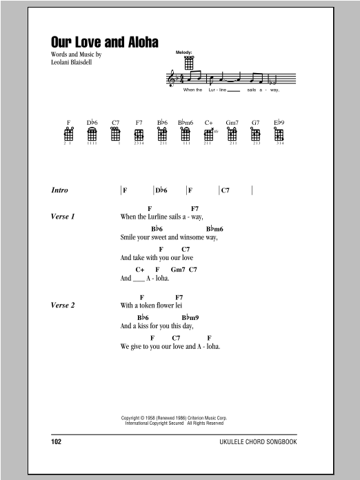 Leolani Blaisdell Our Love And Aloha Sheet Music Notes & Chords for Ukulele - Download or Print PDF